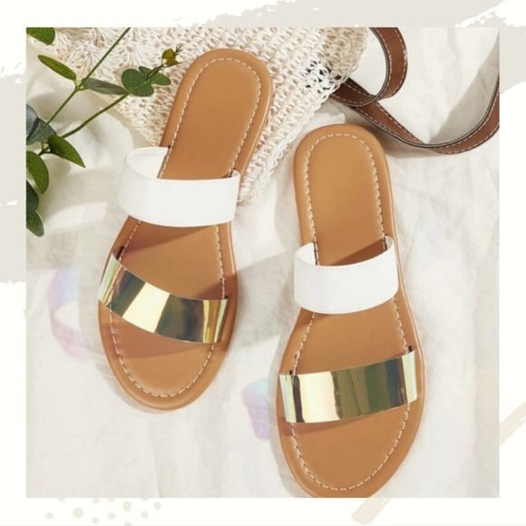 Cross Strap Flat Slides - Picture 1 of 4